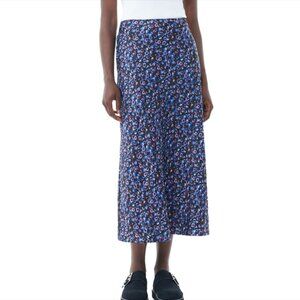 Ganni Crinkle Satin Floral Midi Skirt